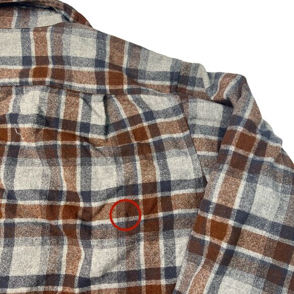Pendleton Vintage 60s Tartan Plaid Board Shirt 100% Wool USA FLAW Brown Sz 17 XL - Picture 5 of 7